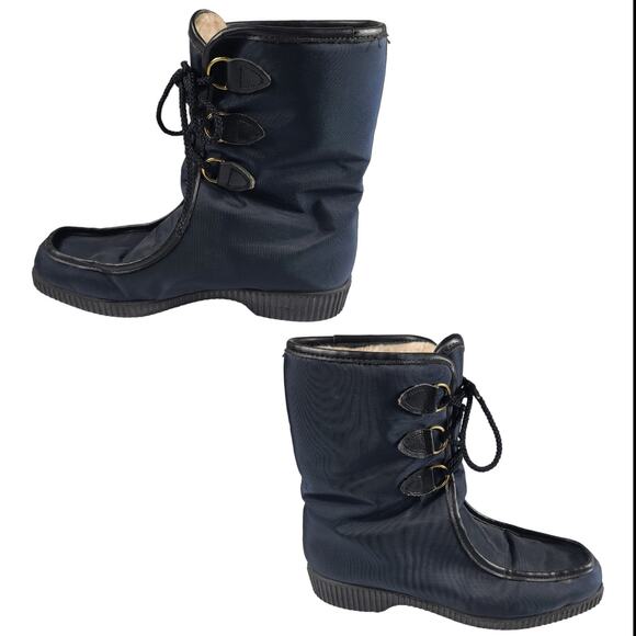 Dunhams Eskipades Blue Lace Up Sherpa Lined Vintage Boots Made in Canada 8 - Picture 1 of 5